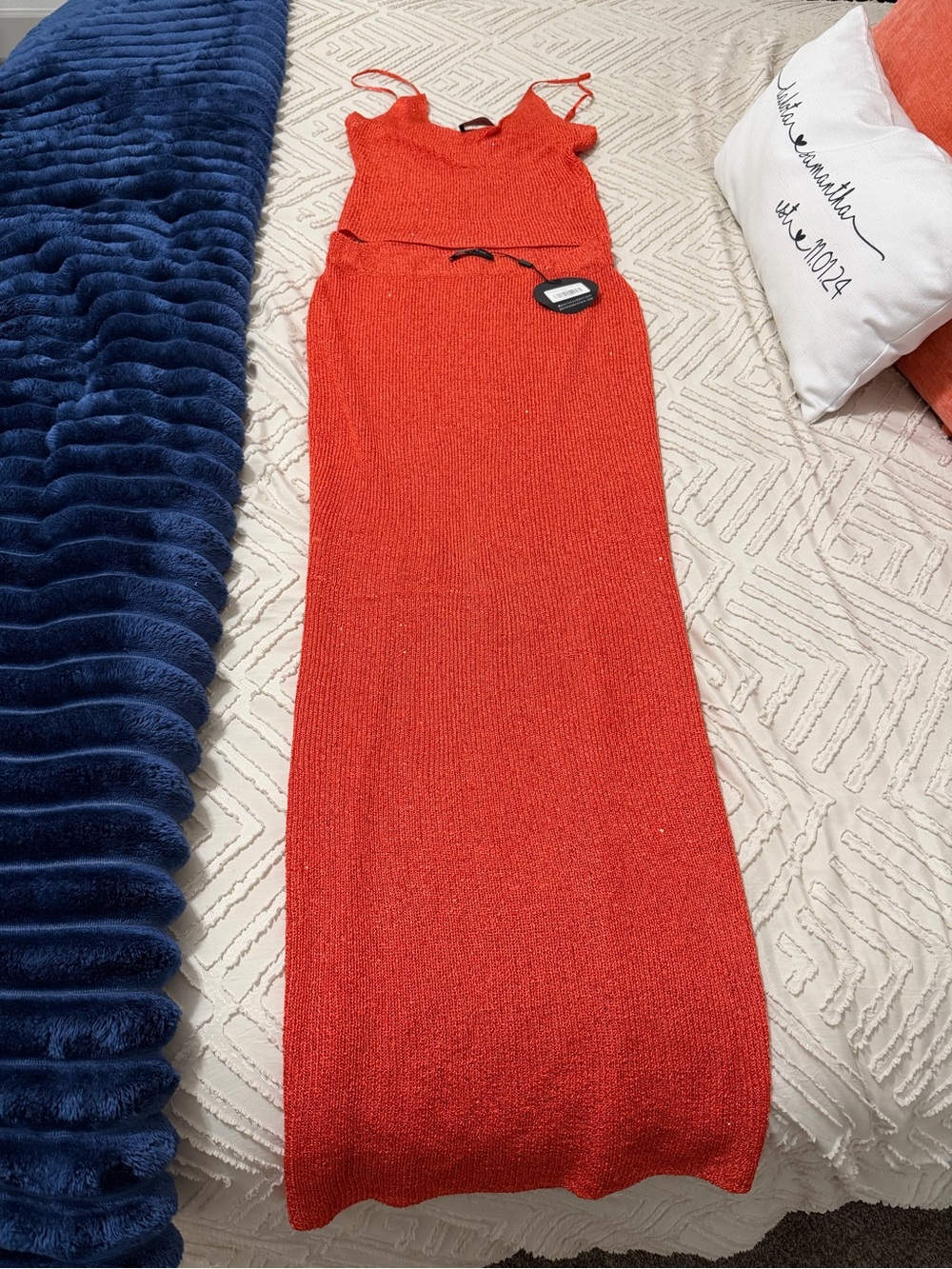 White Fox Boutique Red Maxi Knit Skirt and Top